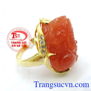 Nhẫn vàng màu tinh tế gắn tỳ hưu đá thiên nhiên, mang lại may mắn và hộ mệnh, Nhẫn nữ vàng tây dành cho phái đẹp