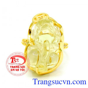Nhẫn vàng màu tinh tế gắn tỳ hưu đá thiên nhiên, mang lại may mắn và hộ mệnh, Nhẫn nữ vàng tây dành cho phái đẹp
