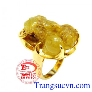 Nhẫn tỳ hưu thạch anh tóc vàng 14k,Dành cho người mệnh Kim,Nhẫn tỳ hưu đá vàng, Nhẫn nữ tỳ hưu đá thiên nhiên,Bảo hành 1 năm,Giao Nhẫn tỳ hưu thạch anh tóc vàng 14k Toàn Quốc.