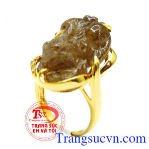 Nhẫn vàng màu tinh tế gắn tỳ hưu đá thiên nhiên, mang lại may mắn và hộ mệnh, Nhẫn nữ vàng tây dành cho phái đẹp