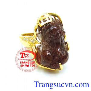 Nhẫn vàng màu tinh tế gắn tỳ hưu đá thiên nhiên, mang lại may mắn và hộ mệnh, Nhẫn nữ vàng tây dành cho phái đẹp