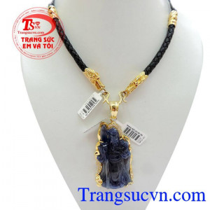 Bộ Dây Da bọc rồng Mặt Quan vân trường Sapphire thiên nhiên,Vàng 18k 75%Au đảm bảo chất lượng uy tín,