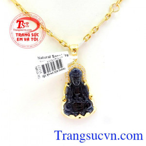 Bộ mặt phật đá sapphire vàng 18k Giao toàn quốc,Thanh toán an toàn,