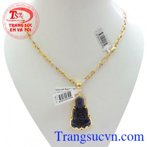 Bộ mặt phật đá sapphire vàng 18k 75%Au.