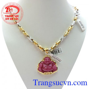 Bộ Dây chuyền 18k Mặt Phật Ruby thiên nhiên Có kiểm định đá quý kèm theo,