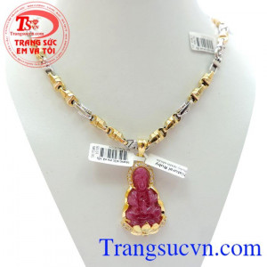 Bộ Dây chuyền vàng 18k italy Mặt Phật ruby