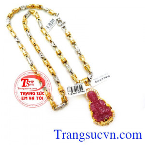 Bộ Dây chuyền vàng 18k italy Mặt Phật ruby Bảo hành 12 tháng,Giao toàn quốc,