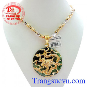 Bộ Mặt rồng vàng 18k Ngọc Phỉ Thúy( Natural Jadeite)Vàng 18k 750 Đảm bảo chất lượng,