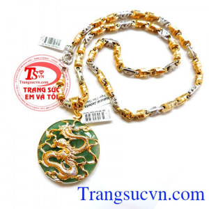 Mặt Ngọc Rồng Vàng 18k Dây Chuyền Ý Bộ