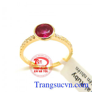 Nhẫn nữ vàng gắn đá quý Ruby thiên nhiên dành cho phái đẹp, đeo hợp thời trang và quý phái