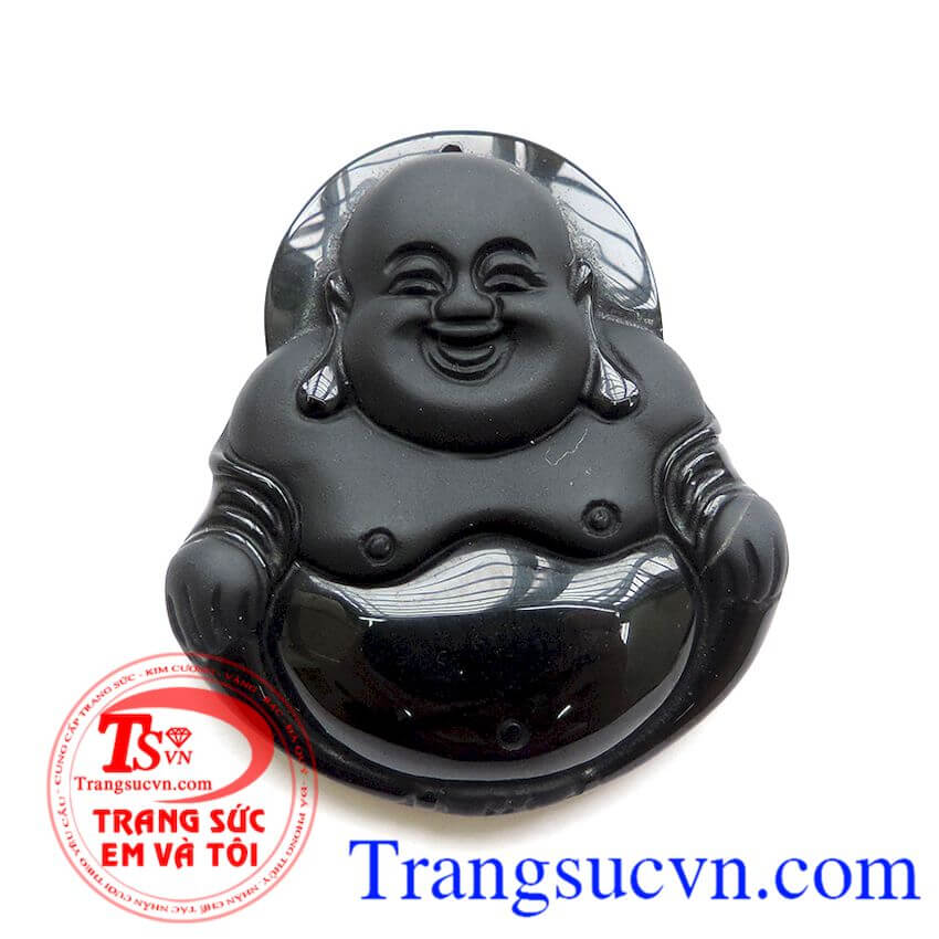 Phật Di Lặc đá Obsidian đeo bình an