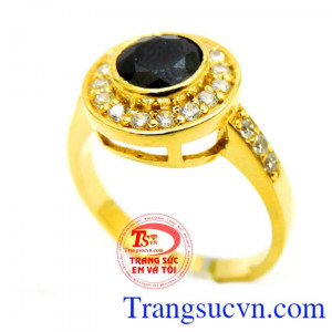 Nhẫn nữ vàng gắn đá quý Sapphire thiên nhiên dành cho phái đẹp, đeo hợp thời trang và quý phái