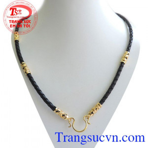 Dây da bọc vàng rồng 5 đốt,họa tiết khỏe và nam tính, phù hợp đeo mặt dây vàng