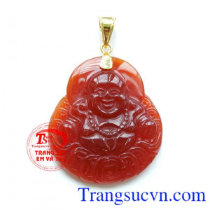 Bán Mặt phật Di Lặc vàng 14k đẹp với đá mã não thiên thiên hình quan phật di lặc bọc vàng 14k sáng, bền màu, chuẩn chất lượng,