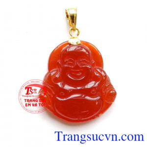 mặt phật Di Lặc đẹp với đá mã não thiên thiên hình quan phật di lặc bọc vàng 14k sáng, bền màu, chuẩn chất lượng, Mặt Phật Di Lặc đá Mã Não vui vẻ