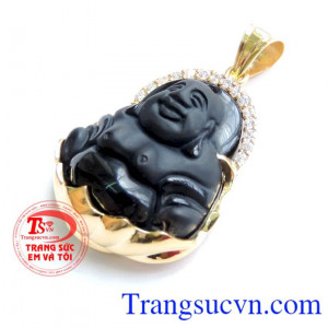 Mặt Phật Obsidian bọc vàng 14k