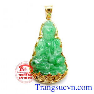 Bán Mặt Quan Âm Jadeit bọc vàng đeo bình an chất lượng cao. 