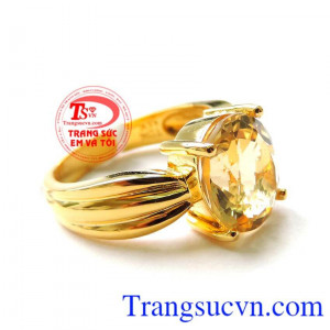 Nhẫn vàng 14k gắn đá thạch anh vàng, Nhẫn Nữ vàng đảm bảo chất lượng Uy tín, Đeo hợp phong thủy