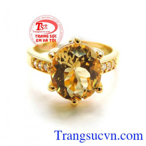 Nhẫn vàng 14k gắn đá thạch anh vàng, Nhẫn Nữ vàng đảm bảo chất lượng Uy tín, Đeo hợp phong thủy