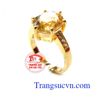 Nhẫn vàng 14k gắn đá thạch anh vàng, Nhẫn Nữ vàng đảm bảo chất lượng Uy tín, Đeo hợp phong thủy