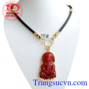 Mặt phật quan âm ngọc đỏ 14k