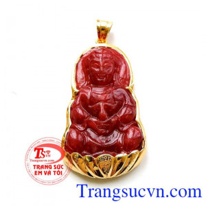 Mặt phật quan âm ngọc đỏ 14k Dành cho nam và nữ đeo đỏ