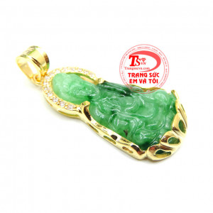 Phật ngọc cẩm thạch bọc vàng 14k