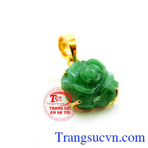 Mặt dây vàng hoa hồng lục kết hợp cùng dây chuyền vàng dành cho nữ món quà cho những nữ doanh nhân,Nữ Mệnh Hỏa,Mệnh Mộc