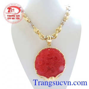 Ngọc rồng đỏ hộ mệnh Hỏa và Mộc kết hợp cùng Dây vàng hai màu nam tính