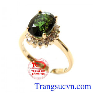Nhẫn nữ vàng gắn đá quý Tuormaline thiên nhiên dành cho phái đẹp, đeo hợp thời trang và quý phái