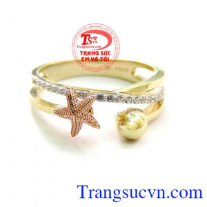 Nhẫn Nữ Vàng Tây Sao Biển Đẹp. Nhẫn Nữ Vàng Tây Sao Biển Đẹp được thiết kế tinh tế