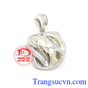 mặt dây chuyền thiết kế xoắn ốc 3d thời trang, đính đá xung quanh viền, mặt dây chuyễn nữ vàng trắng 10k kiểu dáng Korea thời trang. Mặt xoắn ốc vàng trắng