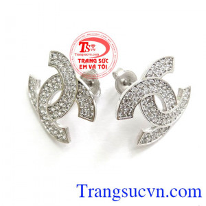 Hoa tai vàng trắng trẻ trung và đẳng cấp. Bông Tai Vàng Trắng 10k