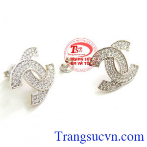 Bông Tai Vàng Trắng 10k hàng hiệu.