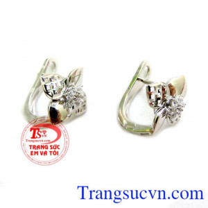 Bông Tai Vàng Trắng, hoa tai vàng trắng 10k đẹp.