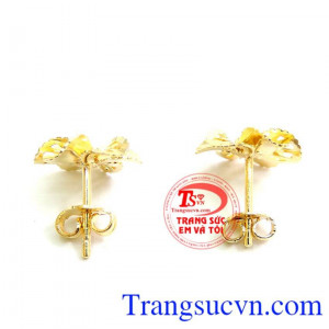 hoa tai thiết kế tinh tế theo hình bông hoa gắn đá kết,hoa tai vàng bảo hành 6 tháng, giao toàn quốc.