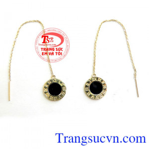 Khuyên Tai Nữ Thời Trang vàng 10k kết hợp hoa tai có hình mặt đồng hồ chữ số La Mã kiểu dáng mới.