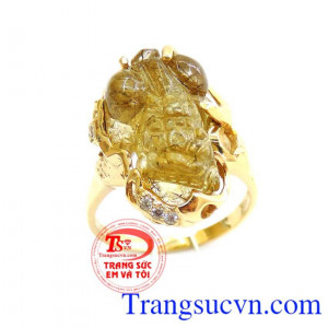 Nhẫn nữ tỳ hưu tóc đen, nhẫn nữ tỳ hưu phong thủy, nhẫn nữ vàng 14k, đá quý thạch anh tóc đen sang trọng, đeo quý phái, nhẫn tỳ hưu cho các bạn nữ.