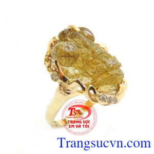 Nhẫn nữ tỳ hưu tóc đen, nhẫn nữ tỳ hưu phong thủy, nhẫn nữ vàng 14k, đá quý thạch anh tóc đen sang trọng, đeo quý phái, nhẫn tỳ hưu cho các bạn nữ.