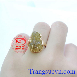 Nhẫn nữ tỳ hưu tóc đen, nhẫn nữ tỳ hưu phong thủy, nhẫn nữ vàng 14k, đá quý thạch anh tóc đen sang trọng, đeo quý phái, nhẫn tỳ hưu cho các bạn nữ.