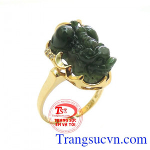 Nhẫn nữ tỳ hưu 14k NCT, Nhẫn nữ ngọc cẩm thạch khắc tỳ hưu đẹp, sang trọng, đeo phong thủy. Nhẫn nữ vàng tây đá quý, nhẫn thời trang cho phái đẹp. bảo hành 12 tháng, có thu mua lại với thời hạn vĩnh viễn.