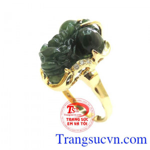 Nhẫn nữ tỳ hưu 14k NCT, Nhẫn nữ ngọc cẩm thạch khắc tỳ hưu đẹp, sang trọng, đeo phong thủy. Nhẫn nữ vàng tây đá quý, nhẫn thời trang cho phái đẹp. bảo hành 12 tháng, có thu mua lại với thời hạn vĩnh viễn.