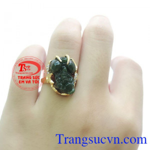 Nhẫn nữ tỳ hưu 14k NCT, Nhẫn nữ ngọc cẩm thạch khắc tỳ hưu đẹp, sang trọng, đeo phong thủy. Nhẫn nữ vàng tây đá quý, nhẫn thời trang cho phái đẹp. bảo hành 12 tháng, có thu mua lại với thời hạn vĩnh viễn.