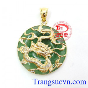 Mặt nam rồng 14k phong thủy, mặt nam ngọc cẩm thạch bọc rồng vàng 14k sang trọng, mạnh mẽ cho nam giới
