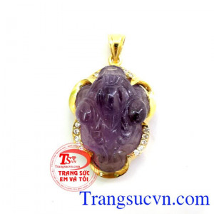 Mặt thiềm thừ Amethyst 14k, mặt dây thiềm thừ phong thủy, mặt dây chuyền bọc vàng 14k sang trọng