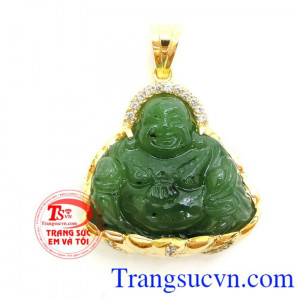 Mặt Phật Di Lặc Nephrite 14k chất lượng đá và vàng đảm bảo,BẢo hành 12 tháng