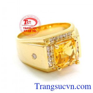 Nhẫn nam citrine thời trang, nhẫn nam vàng tây đá quý thạch anh vàng, nhẫn nam phong thủy, vàng 14k sang trọng. mặt thạch anh vàng đpẹ kết hợp với nhẫn 14k sáng, bền màu, bảo hành 12 tháng