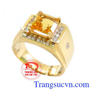 Nhẫn nam citrine thời trang, nhẫn nam vàng tây đá quý thạch anh vàng, nhẫn nam phong thủy, vàng 14k sang trọng. mặt thạch anh vàng đpẹ kết hợp với nhẫn 14k sáng, bền màu, bảo hành 12 tháng