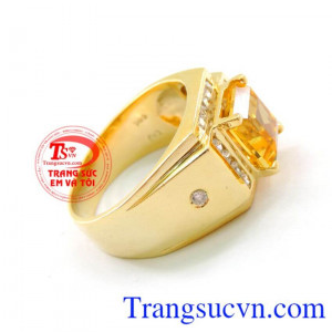 Nhẫn nam citrine thời trang, nhẫn nam vàng tây đá quý thạch anh vàng, nhẫn nam phong thủy, vàng 14k sang trọng. mặt thạch anh vàng đpẹ kết hợp với nhẫn 14k sáng, bền màu, bảo hành 12 tháng