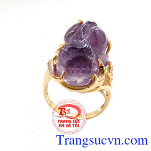 Nhẫn nữ Amethyst phong thủy, nhẫn nữ thạch anh tím khắc hình tỳ hưu sang trọng, đeo phong thủy, nhẫn nữ đẹp, nhẫn nữ 14k đẹp, nhẫn nữ bảo hành 12 tháng.